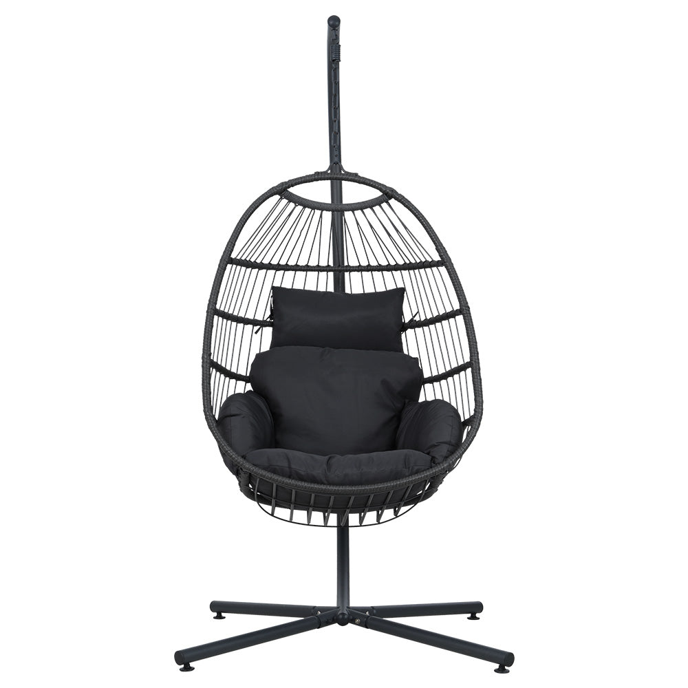 Egg Swing Chair Hammock Outdoor Furniture Hanging Wicker Seat - Black