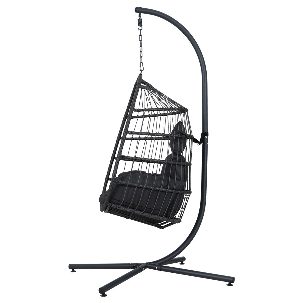 Egg Swing Chair Hammock Outdoor Furniture Hanging Wicker Seat - Black