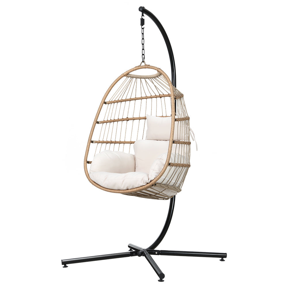 Egg Swing Chair Hammock Outdoor Furniture Hanging Wicker Seat - Black