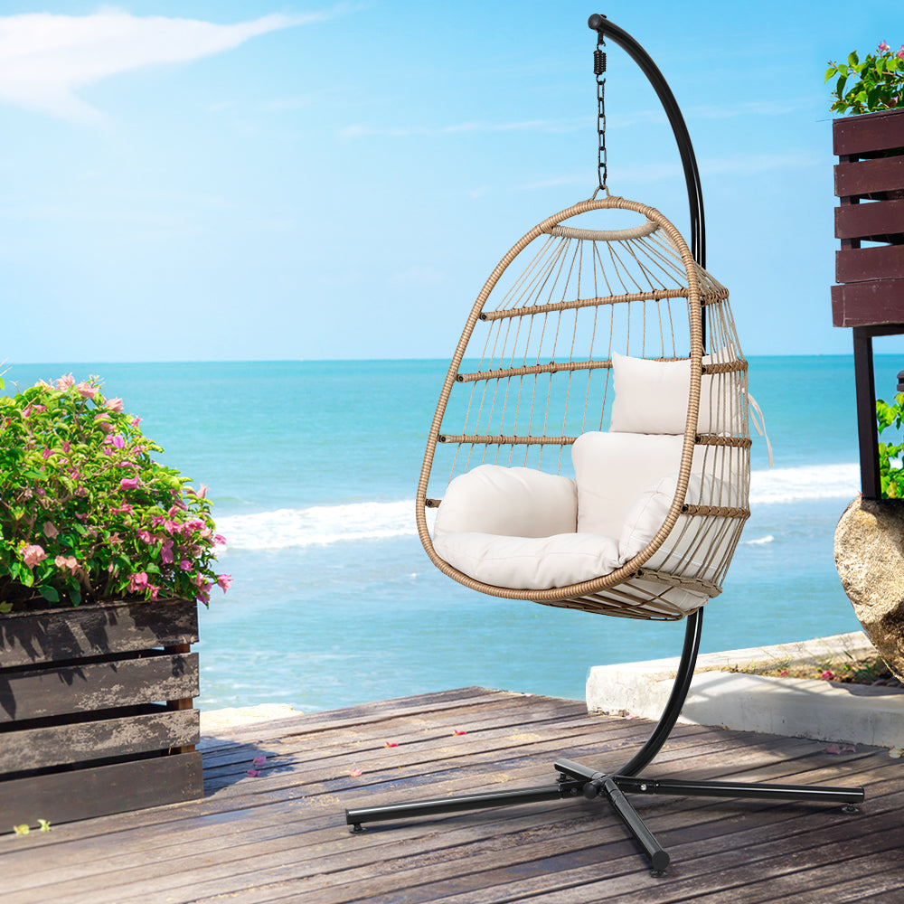 Egg Swing Chair Hammock Outdoor Furniture Hanging Wicker Seat - Black