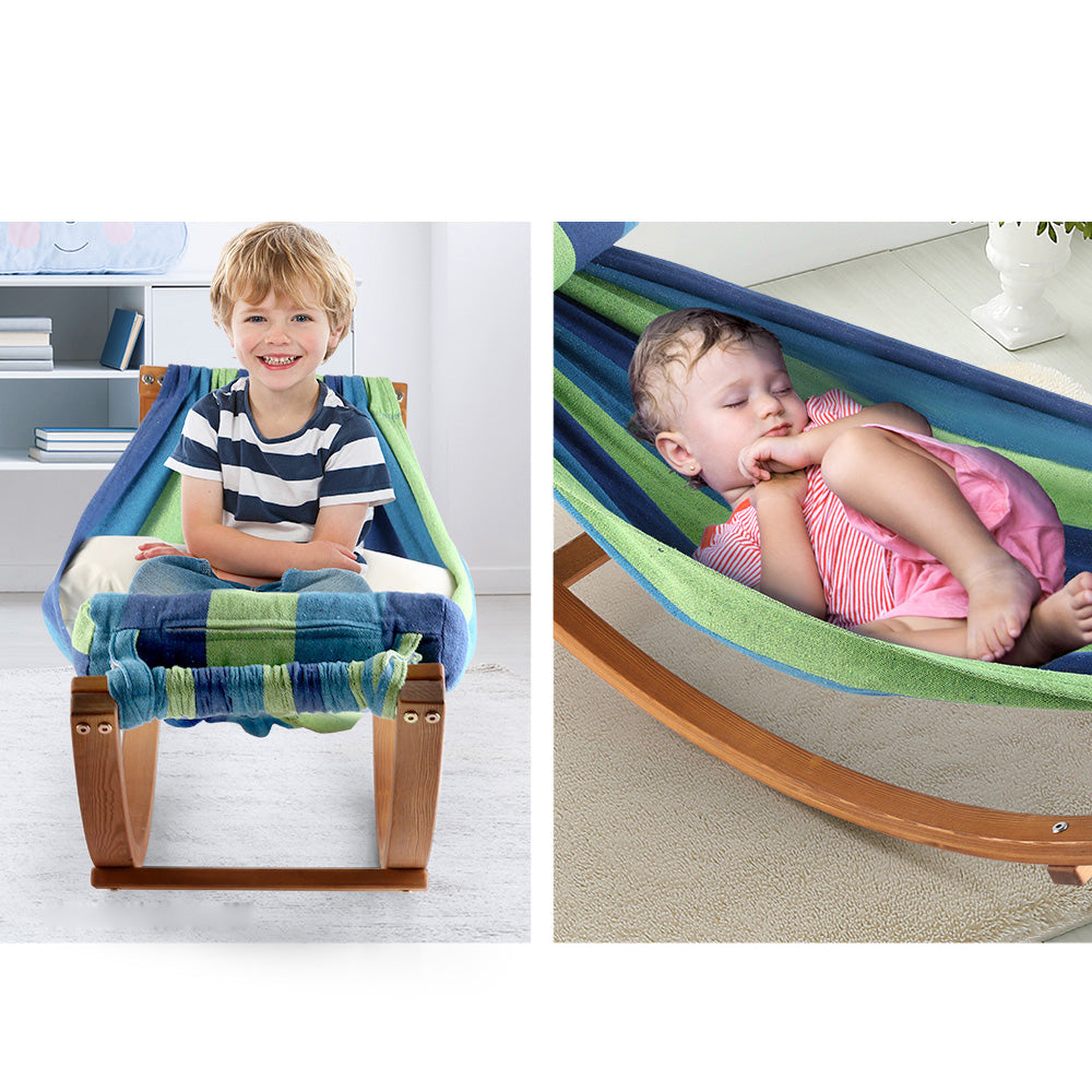 Kids Timber Hammock Bed Swing 45KG Capacity - Blue
