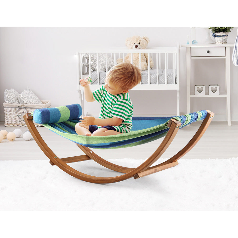 Kids Timber Hammock Bed Swing 45KG Capacity - Blue