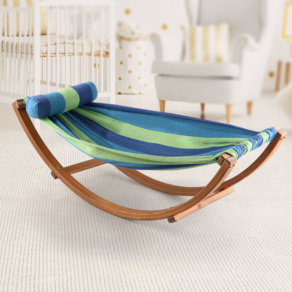 Kids Timber Hammock Bed Swing 45KG Capacity - Blue