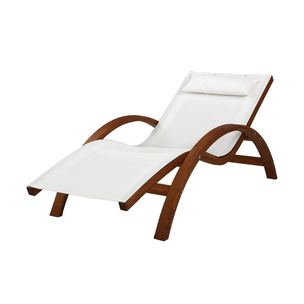 Outdoor Wooden Sun Lounge Chair Garden Patio Furniture - Cream
