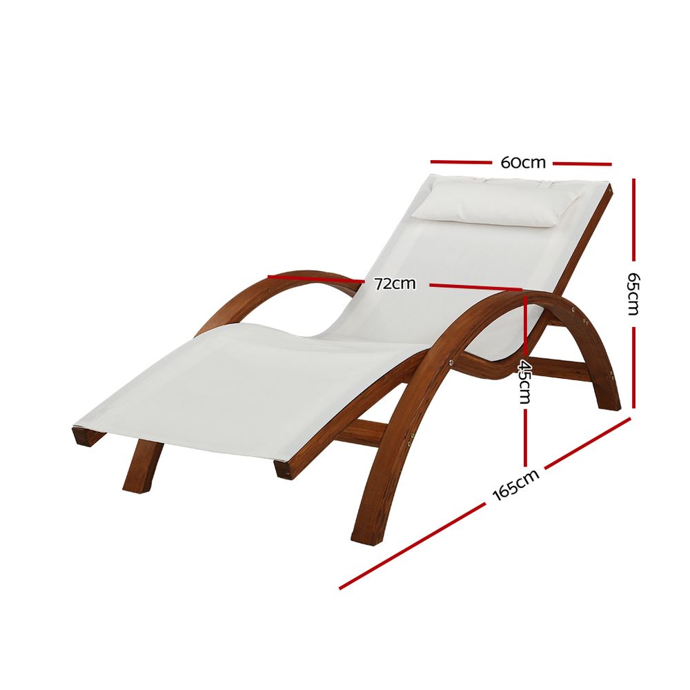 Outdoor Wooden Sun Lounge Chair Garden Patio Furniture - Cream