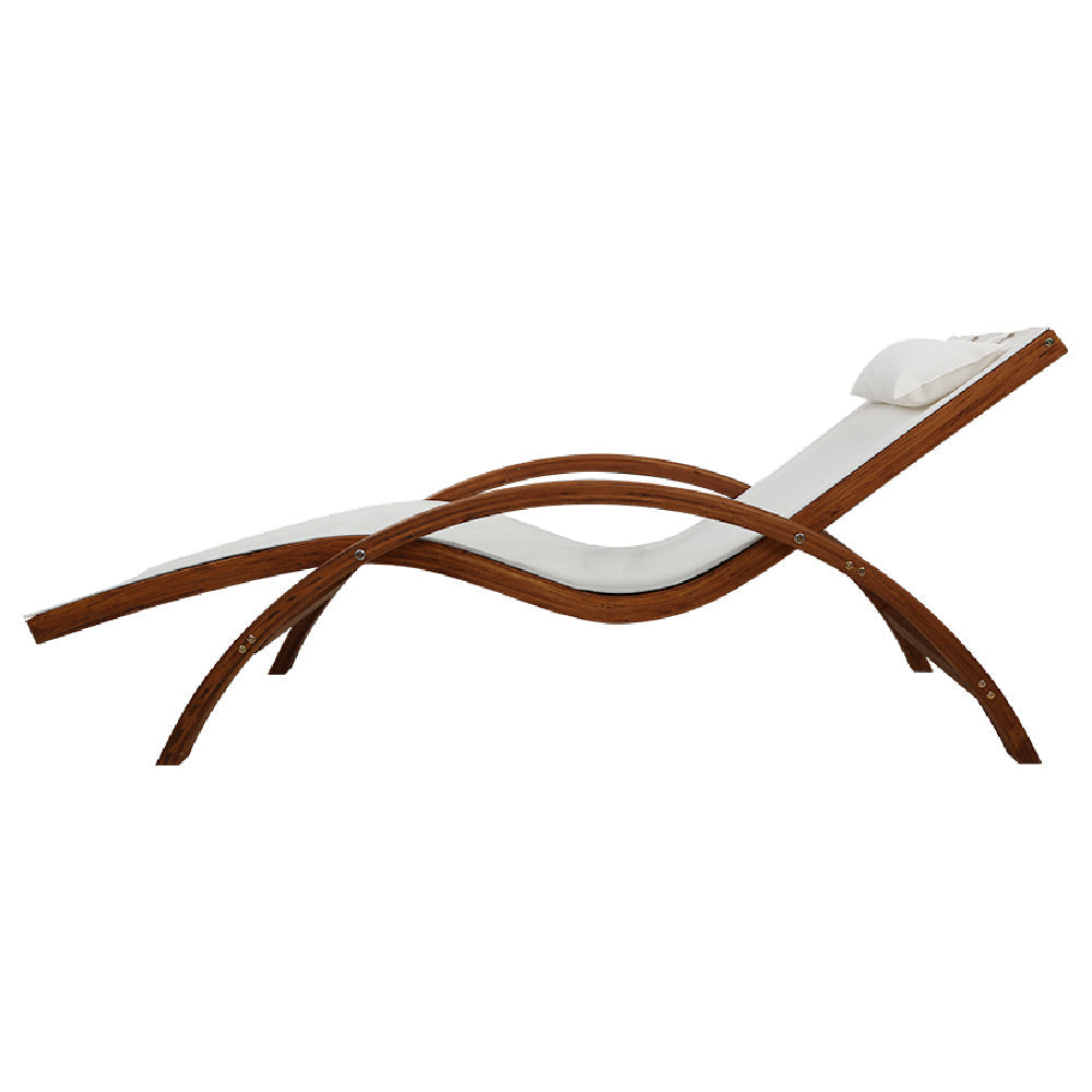 Outdoor Wooden Sun Lounge Chair Garden Patio Furniture - Cream