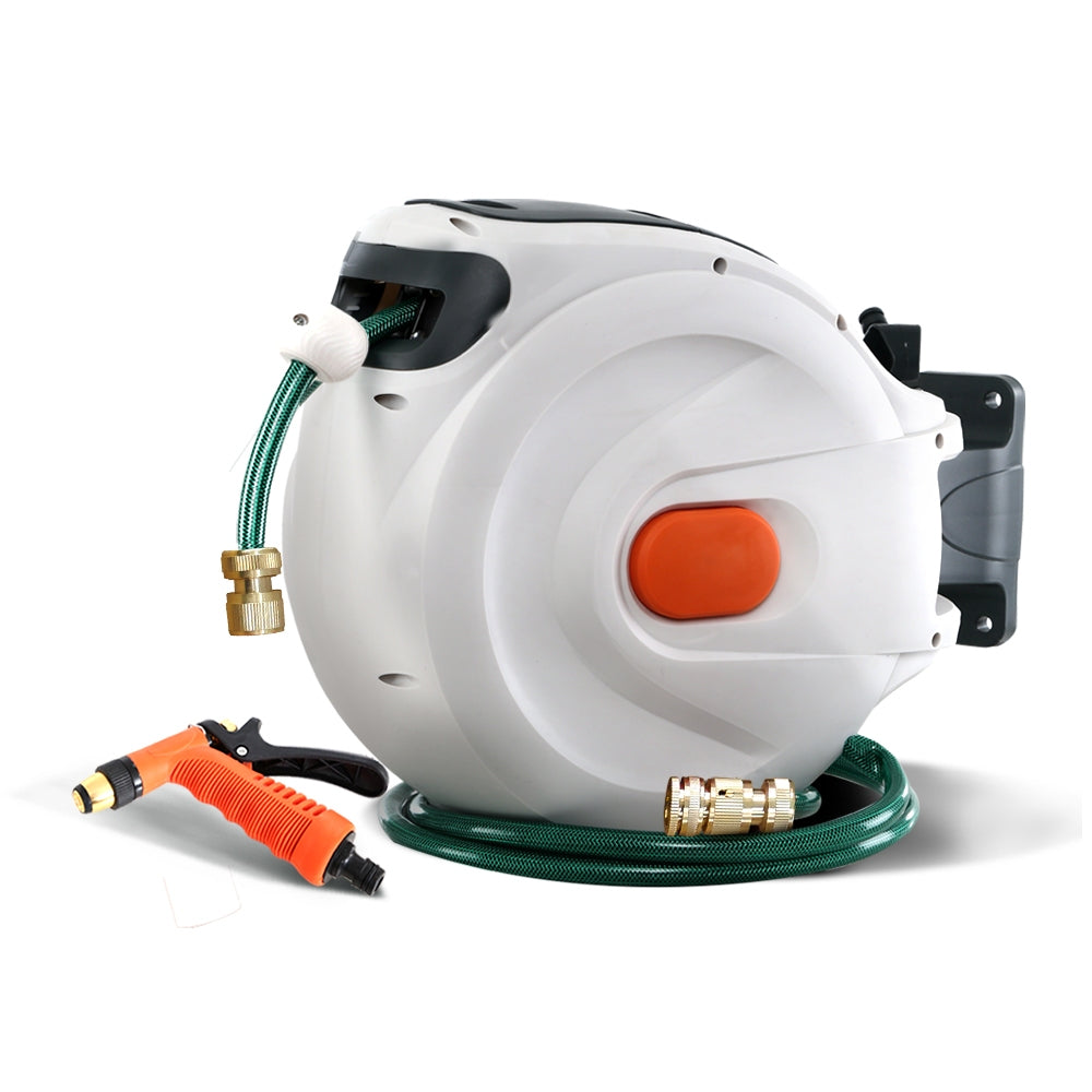 Retractable Hose Reel 20M Garden Water Brass Spray Gun Auto Rewind