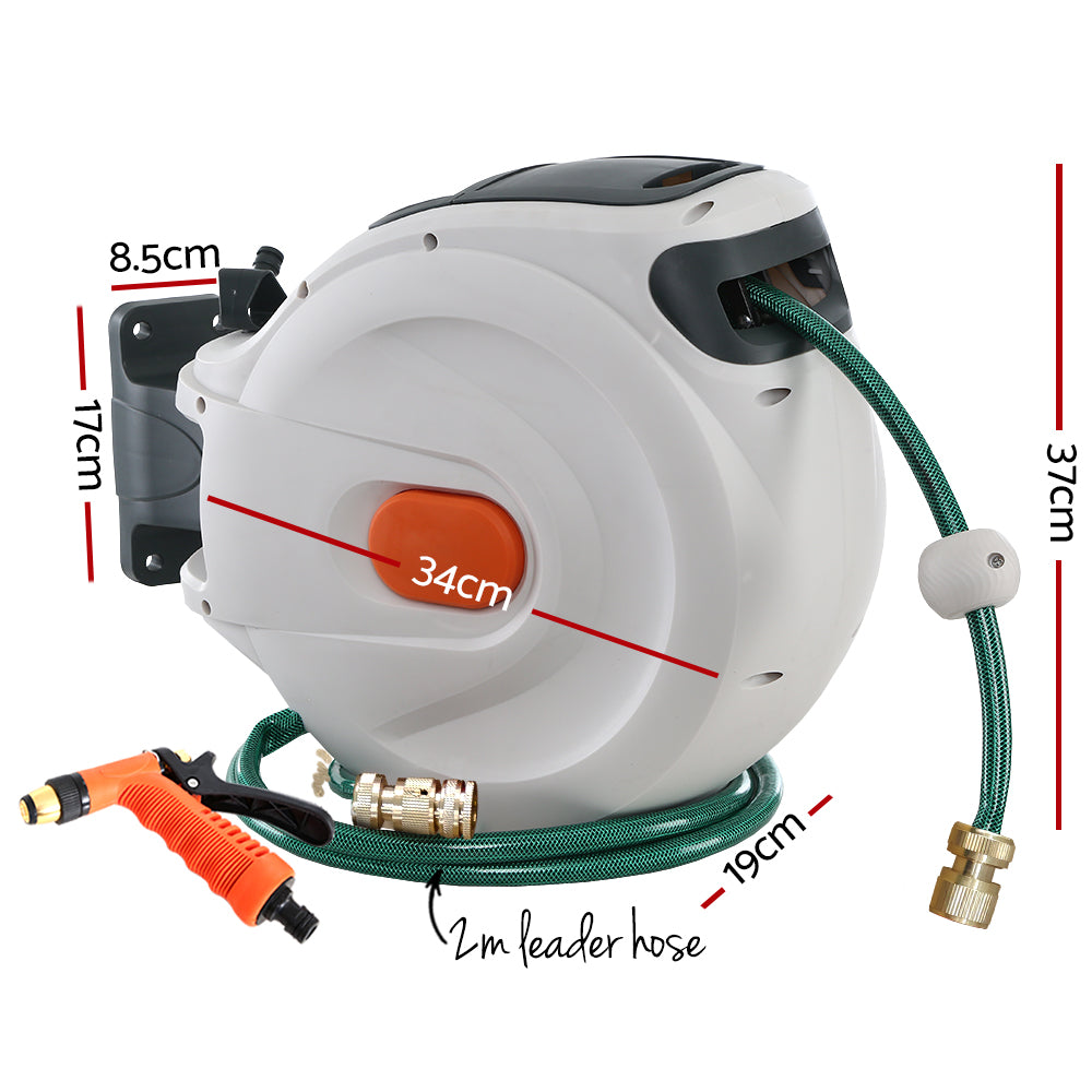 Retractable Hose Reel 20M Garden Water Brass Spray Gun Auto Rewind