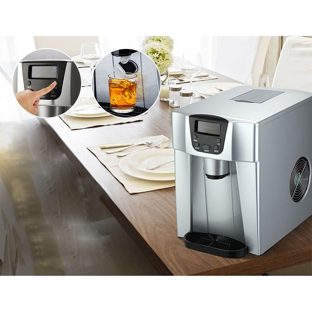 Portable Ice Cube Maker and 2L Water Dispenser - Silver