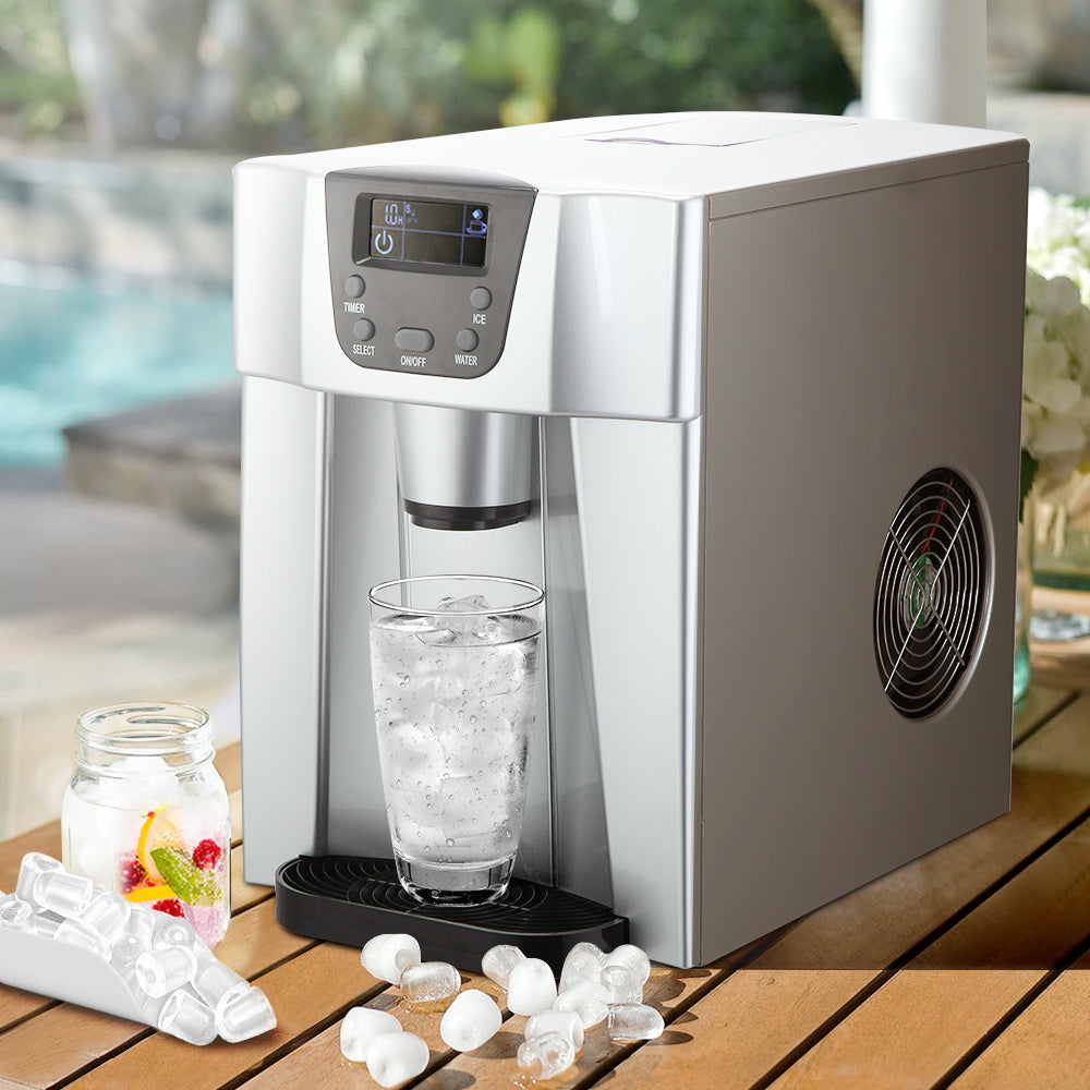 Portable Ice Cube Maker and 2L Water Dispenser - Silver