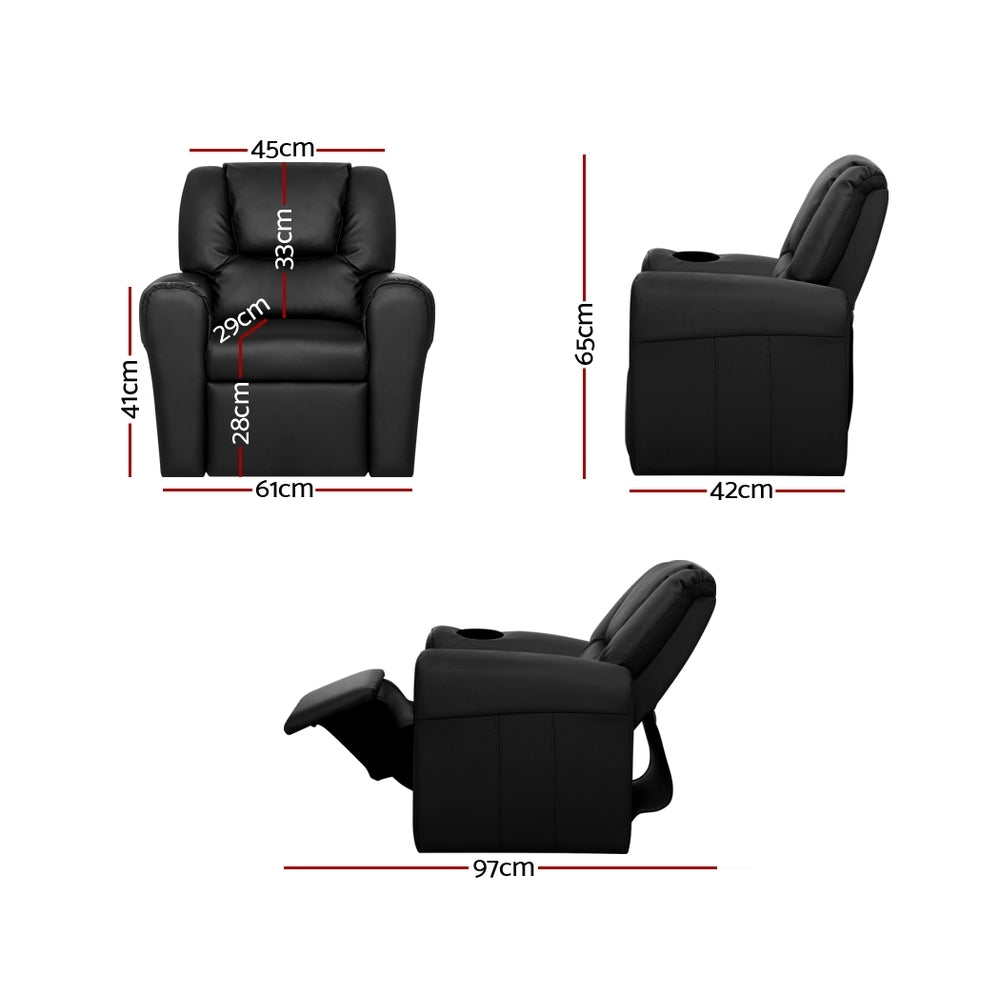 Kids Reclining Leather Armchair Couch - Black