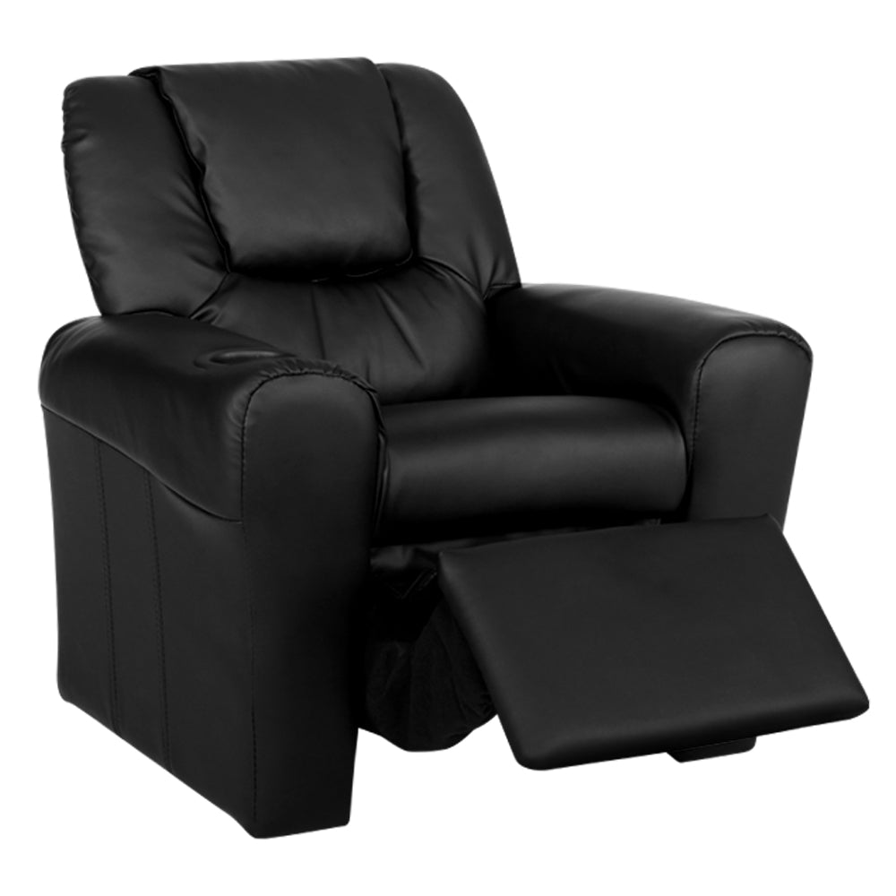 Kids Reclining Leather Armchair Couch - Black