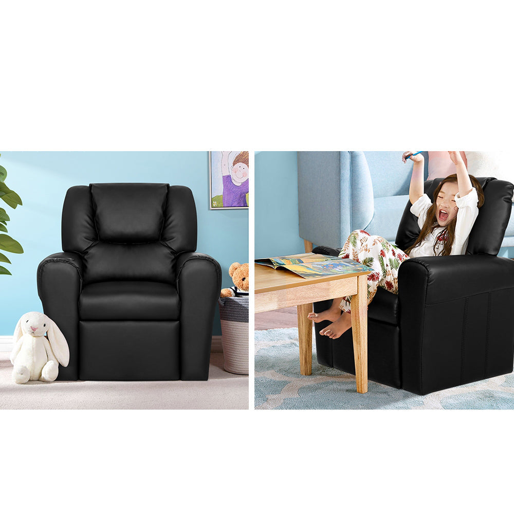 Kids Reclining Leather Armchair Couch - Black