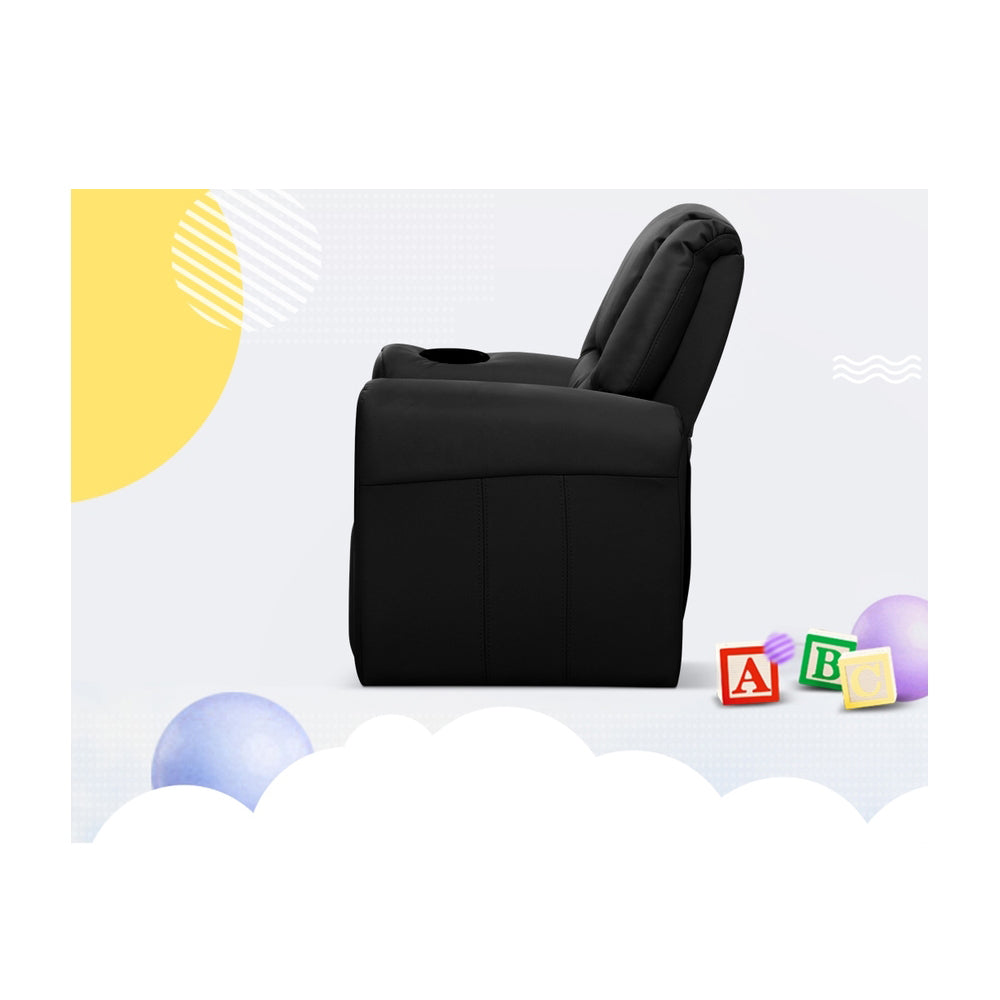 Kids Reclining Leather Armchair Couch - Black