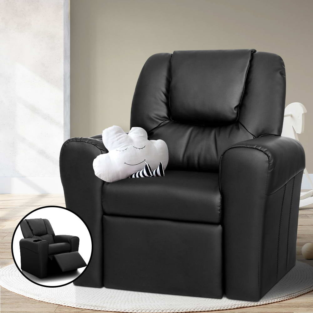 Kids Reclining Leather Armchair Couch - Black