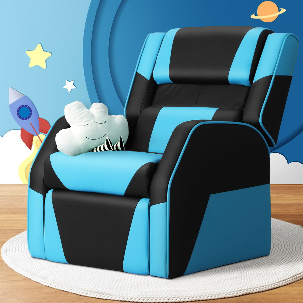 Kids Recliner Chair PU Leather Gaming Sofa Lounge Armchair - Black Red