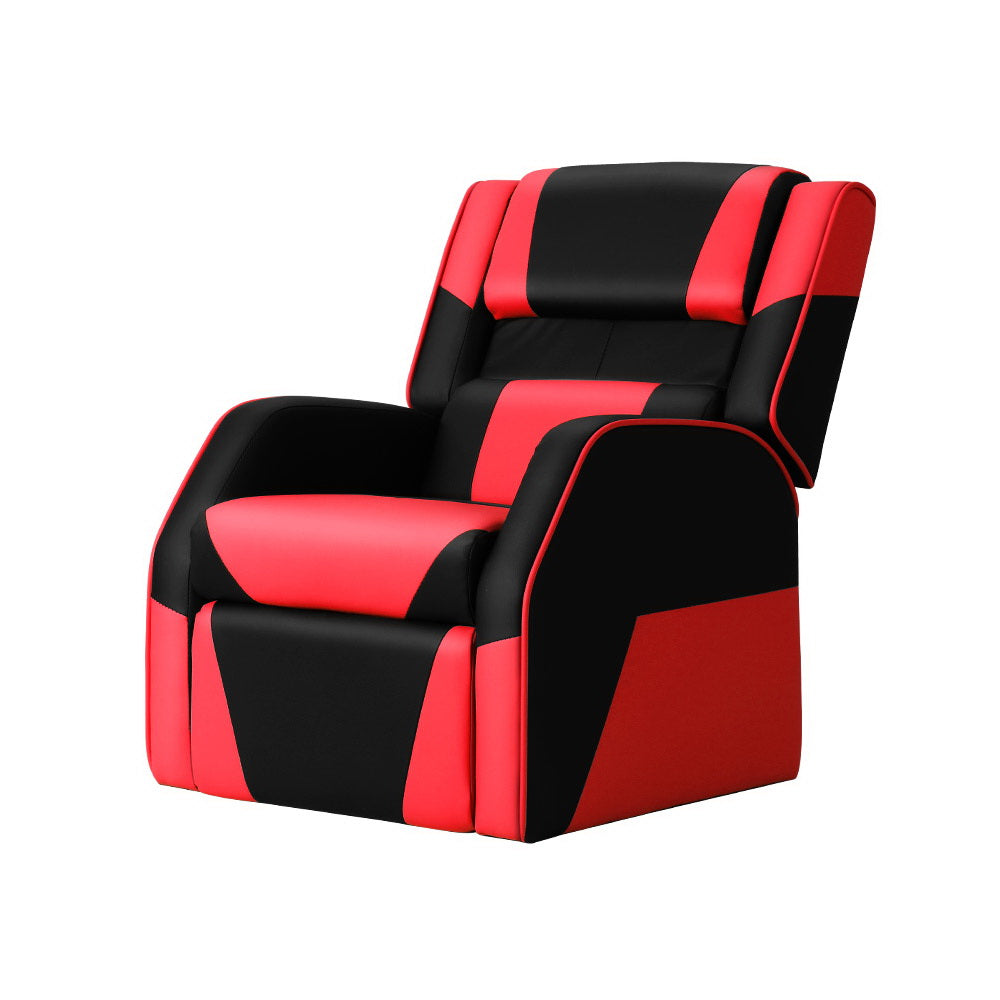 Kids Recliner Chair PU Leather Gaming Sofa Lounge Armchair - Black Red