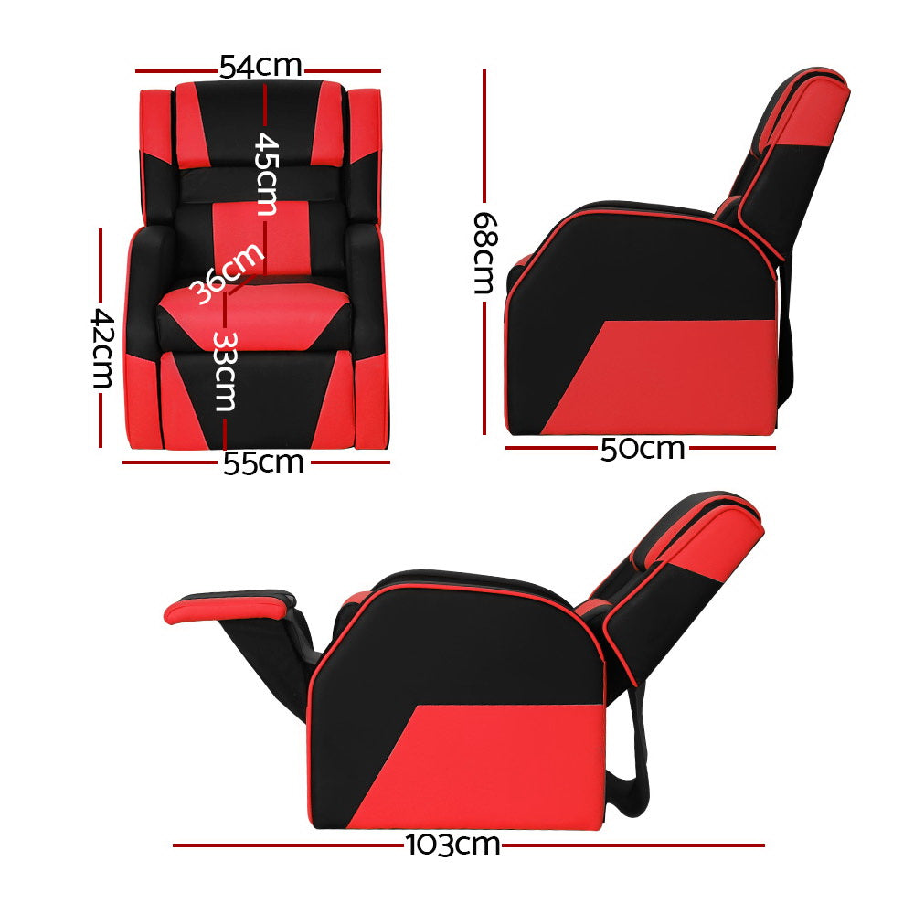Kids Recliner Chair PU Leather Gaming Sofa Lounge Armchair - Black Red