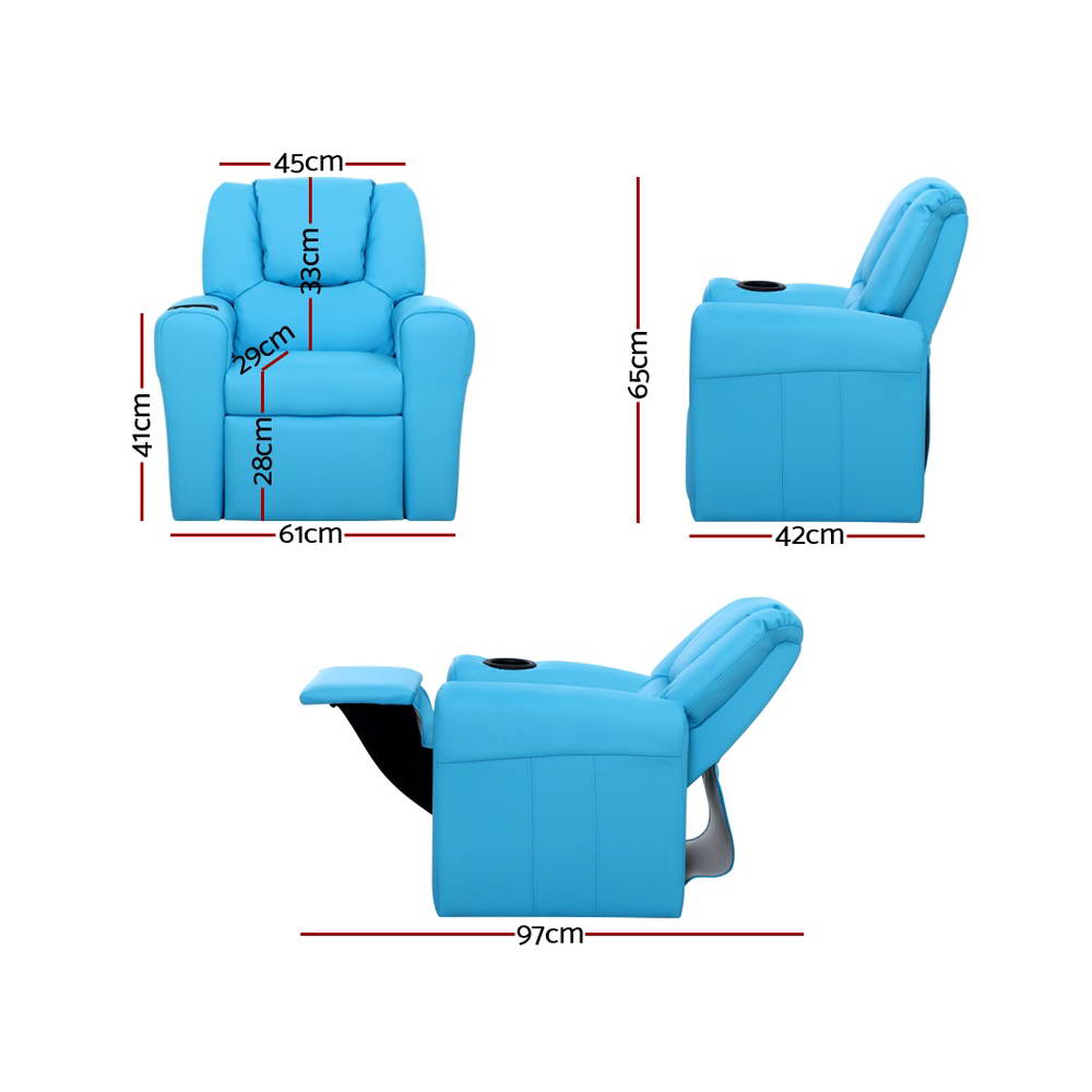 Kids Reclining Leather Armchair Couch - Blue