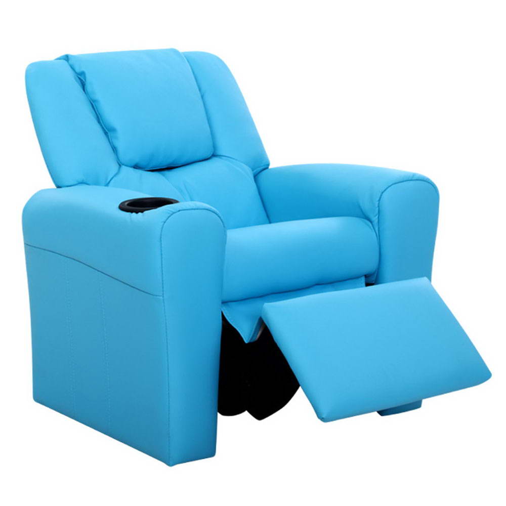 Kids Reclining Leather Armchair Couch - Blue