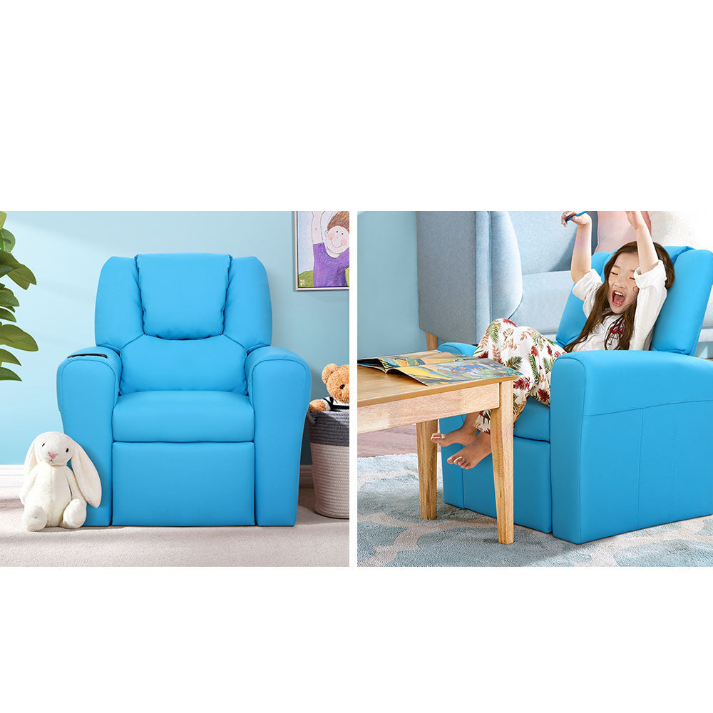 Kids Reclining Leather Armchair Couch - Blue
