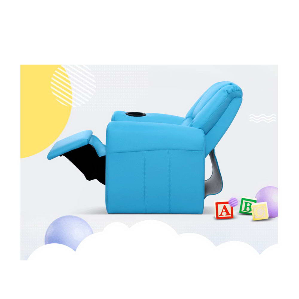 Kids Reclining Leather Armchair Couch - Blue