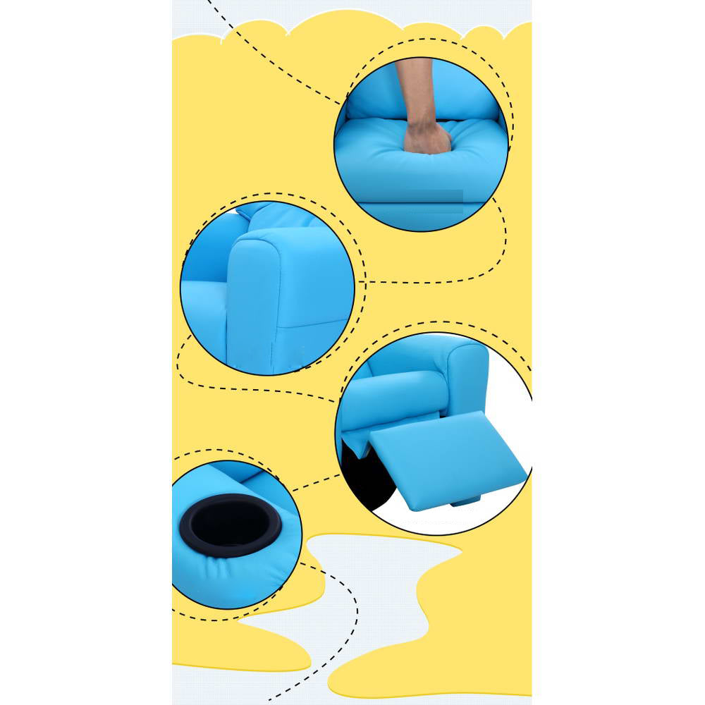 Kids Reclining Leather Armchair Couch - Blue