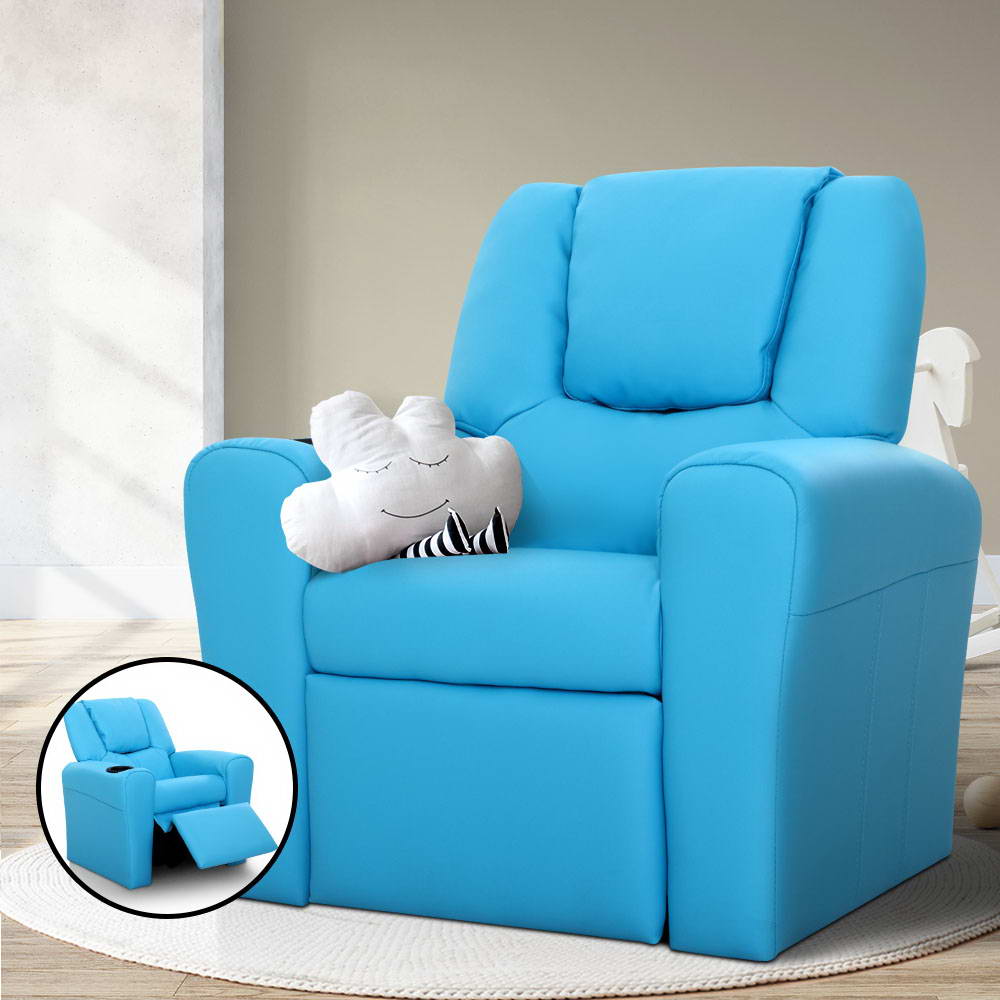 Kids Reclining Leather Armchair Couch - Blue