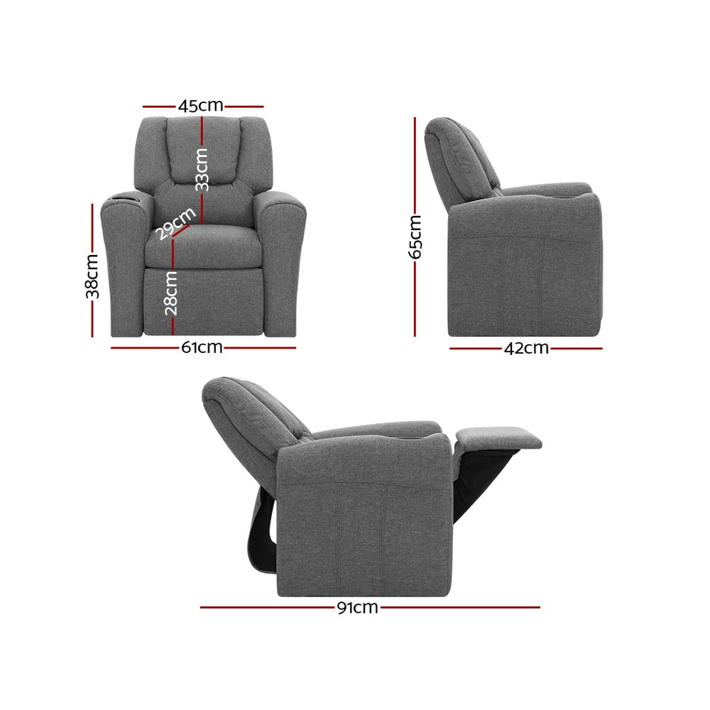 Kids Reclining Armchair Couch - Grey