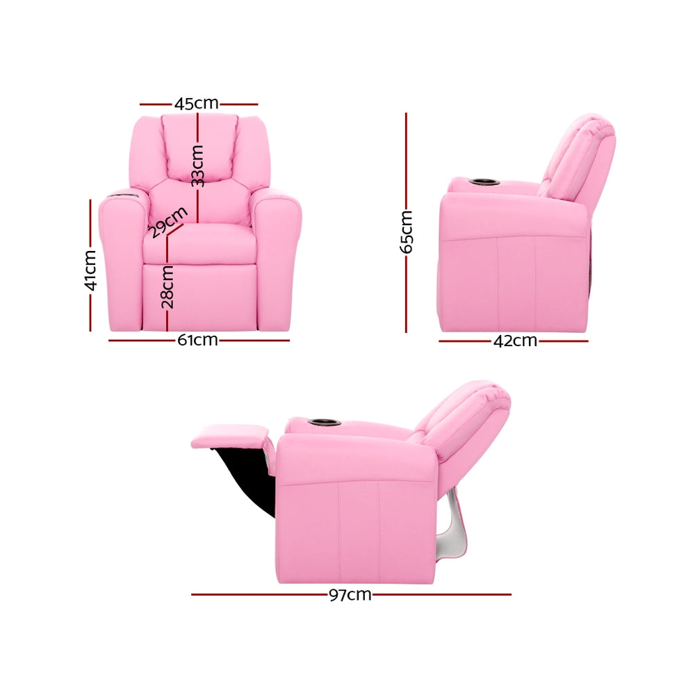 Kids Reclining Leather Armchair Couch - Pink