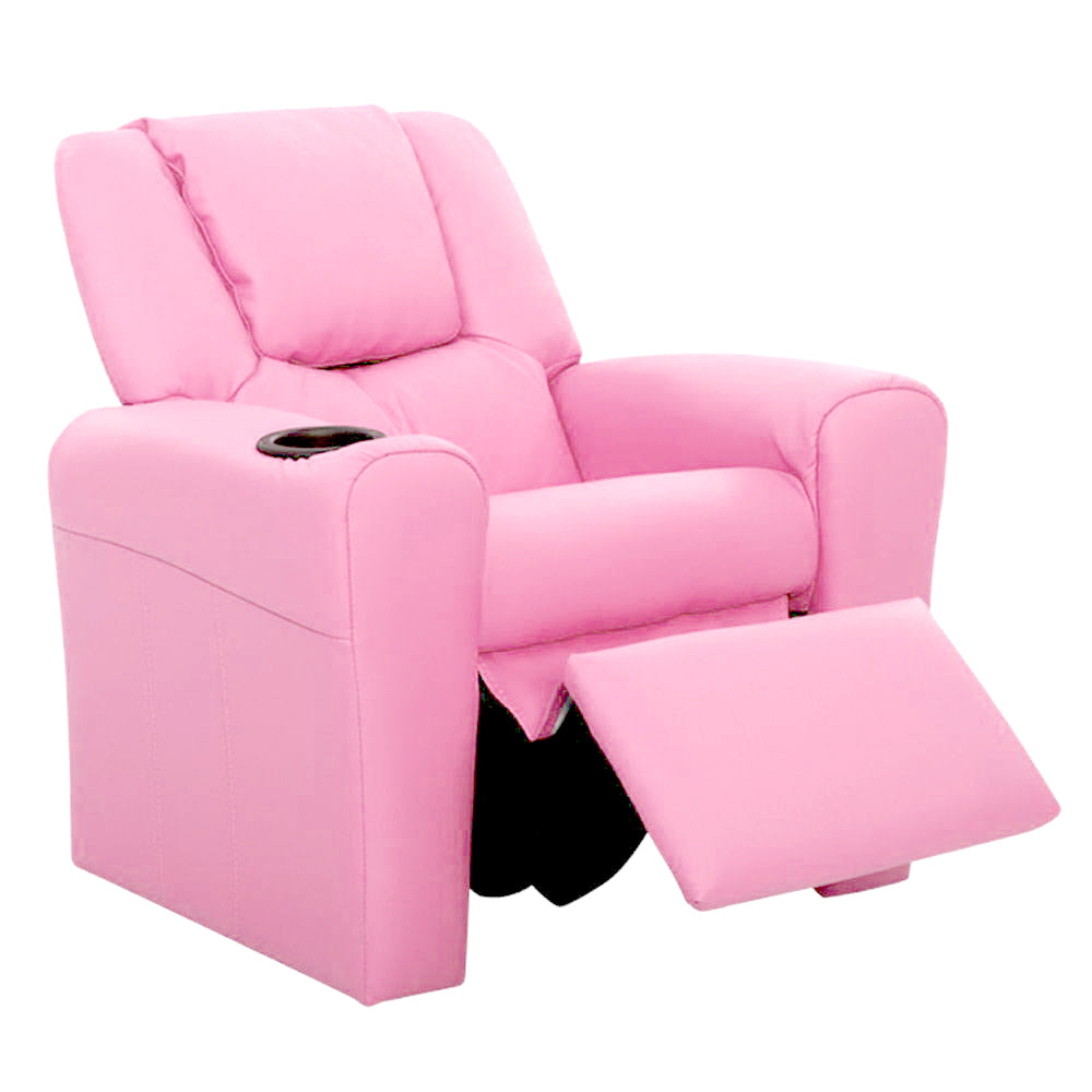Kids Reclining Leather Armchair Couch - Pink
