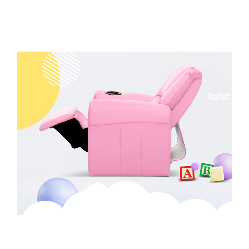 Kids Reclining Leather Armchair Couch - Pink