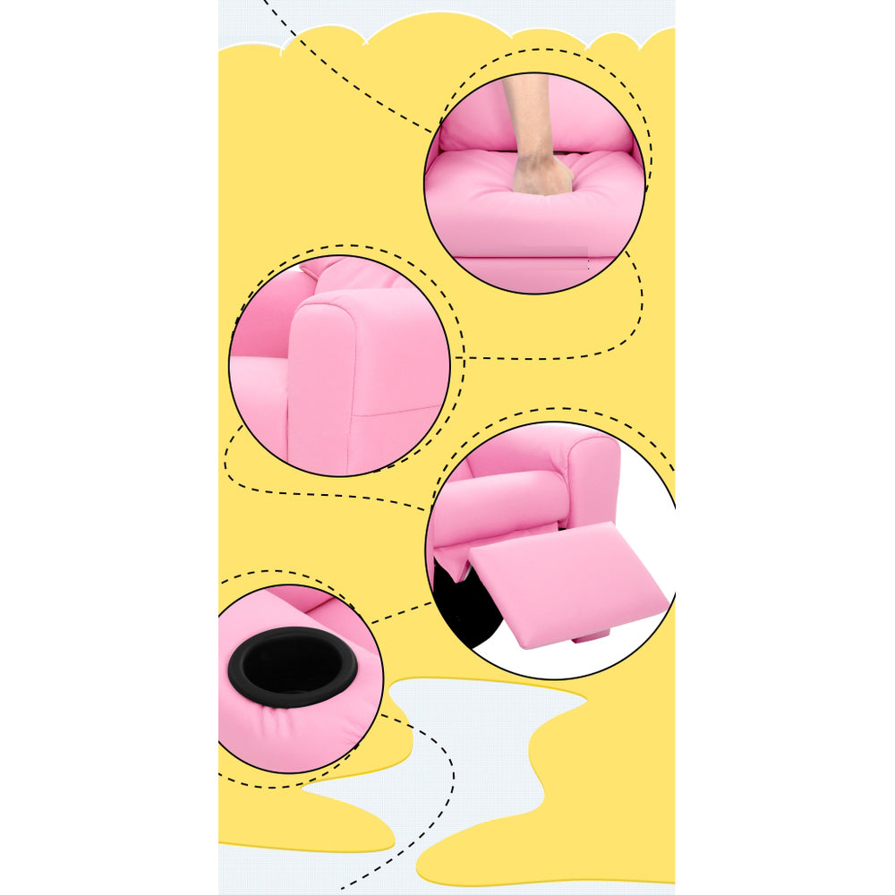 Kids Reclining Leather Armchair Couch - Pink