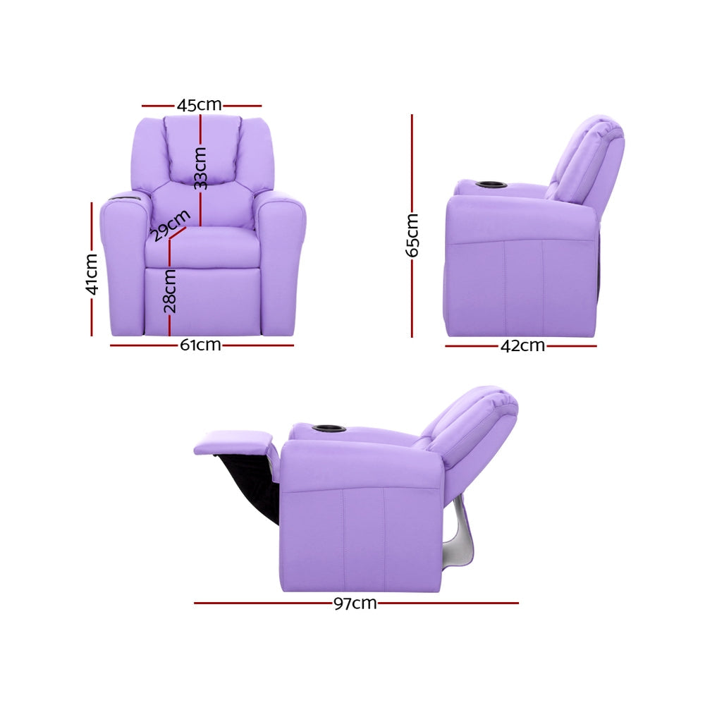 Kids Reclining Leather Armchair Couch - Purple