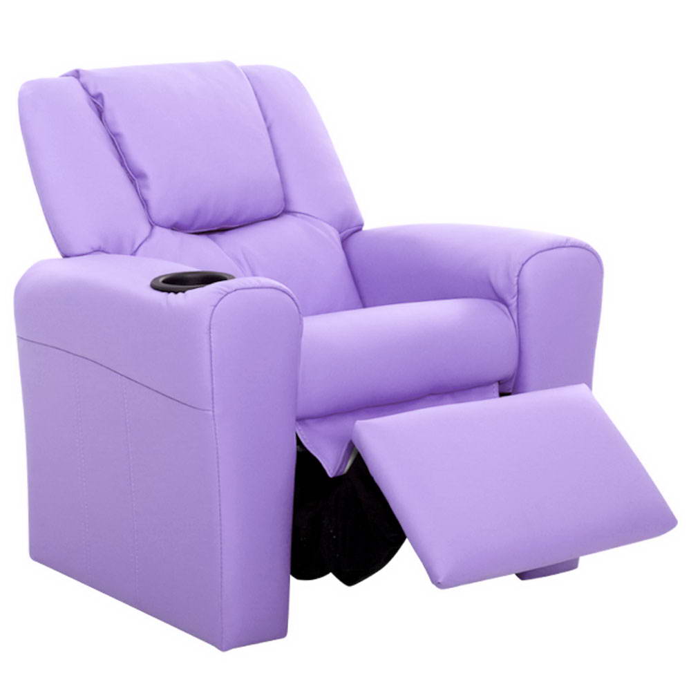 Kids Reclining Leather Armchair Couch - Purple