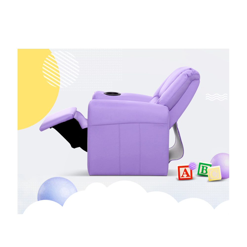 Kids Reclining Leather Armchair Couch - Purple