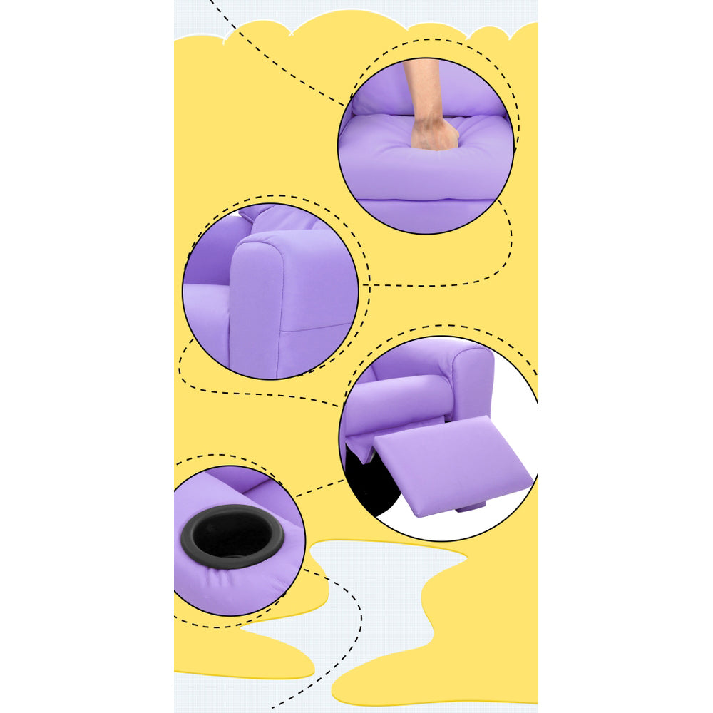 Kids Reclining Leather Armchair Couch - Purple