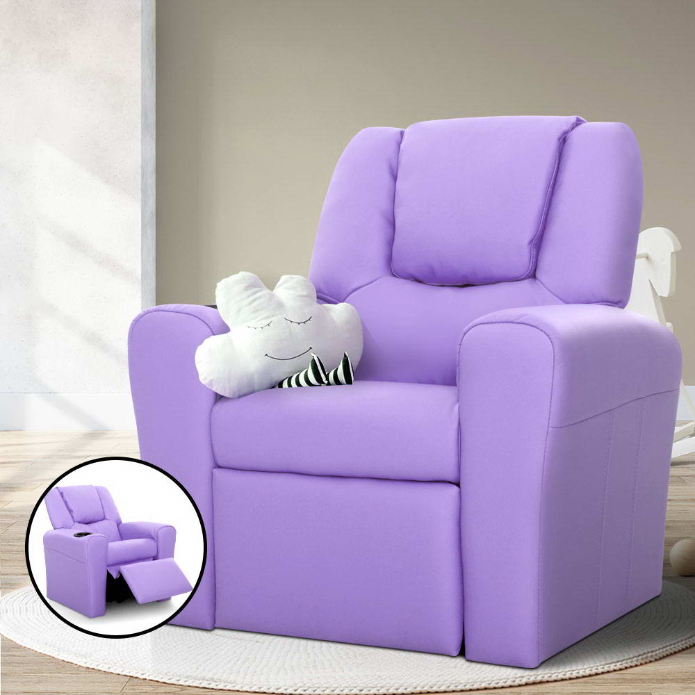 Kids Reclining Leather Armchair Couch - Purple