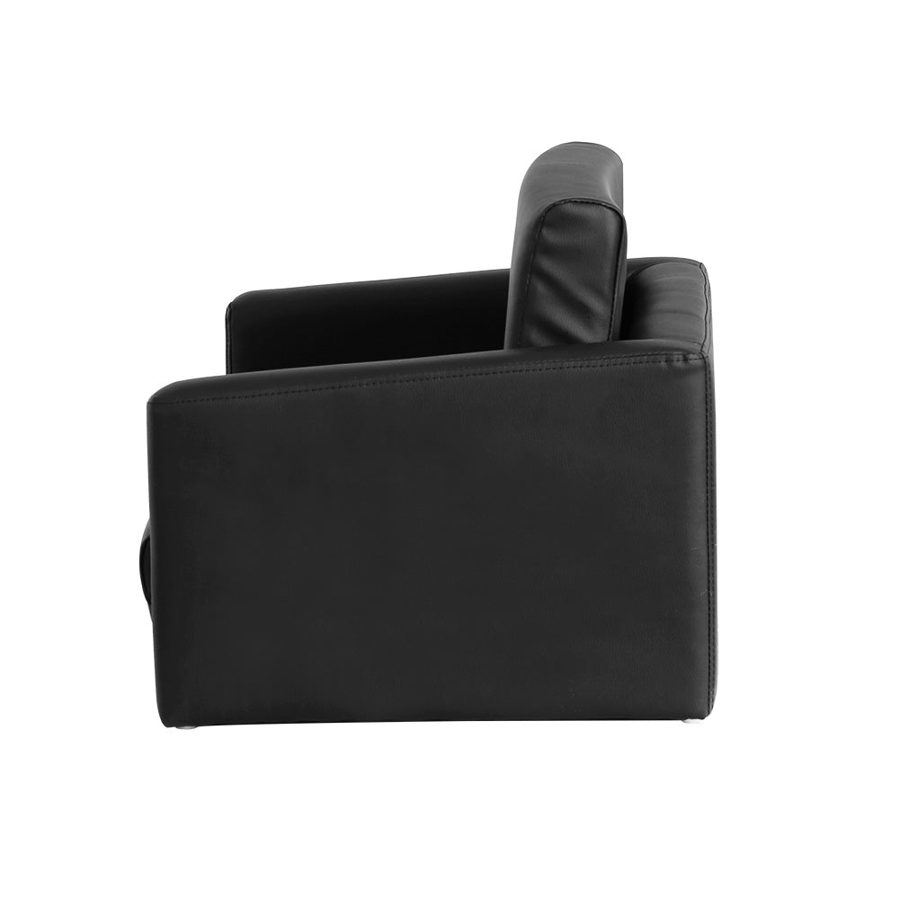 Kids Convertible Sofa PU Leather Children Longe Couch Black - 2 Seater