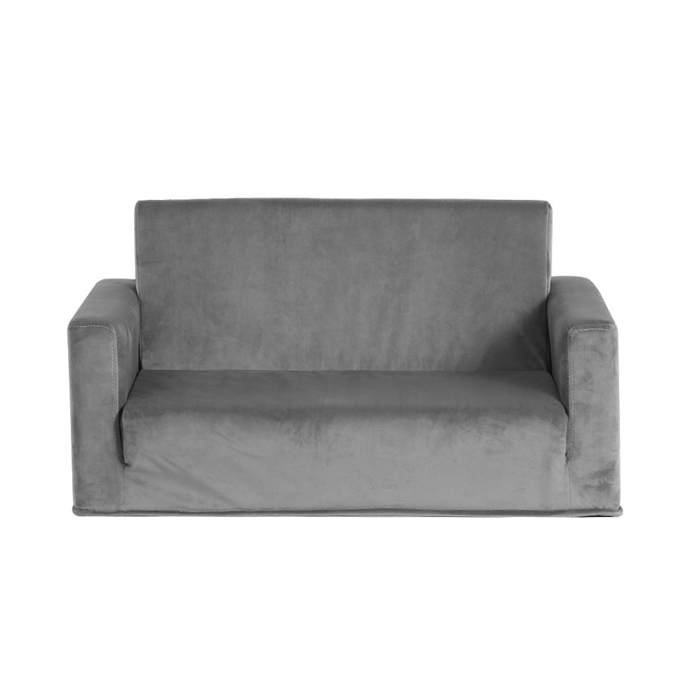 Kids Convertible Sofa Flip Open Children Longe Couch Grey - 2 Seater