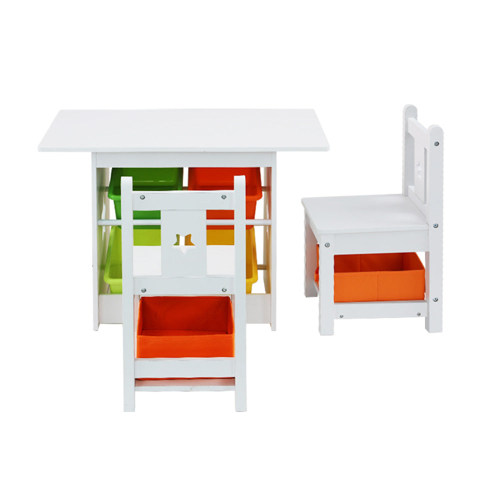 Kids Table Chairs Storage Wooden Play Study Desk - Set of 3