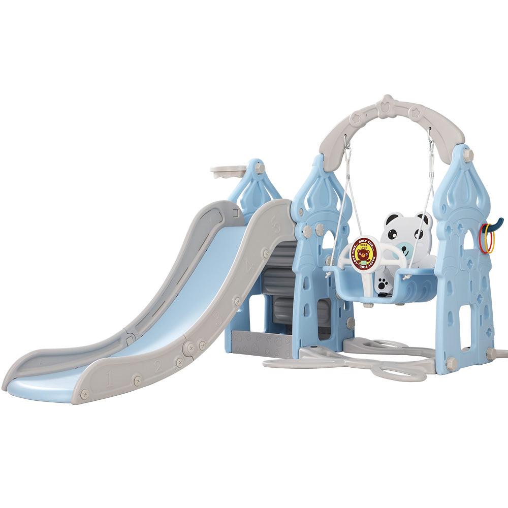 Kids Slide Swing Set Playground Basketball Hoop Outdoor Toys - Blue