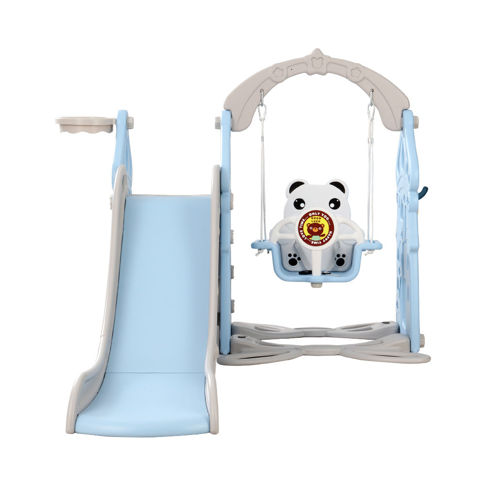 Kids Slide Swing Set Playground Basketball Hoop Outdoor Toys - Blue