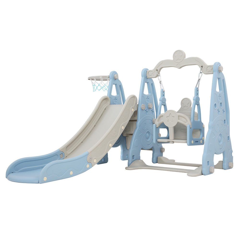 Kids Long Slide Swing Basketball Hoop Toddlers Play Set 170cm - Blue