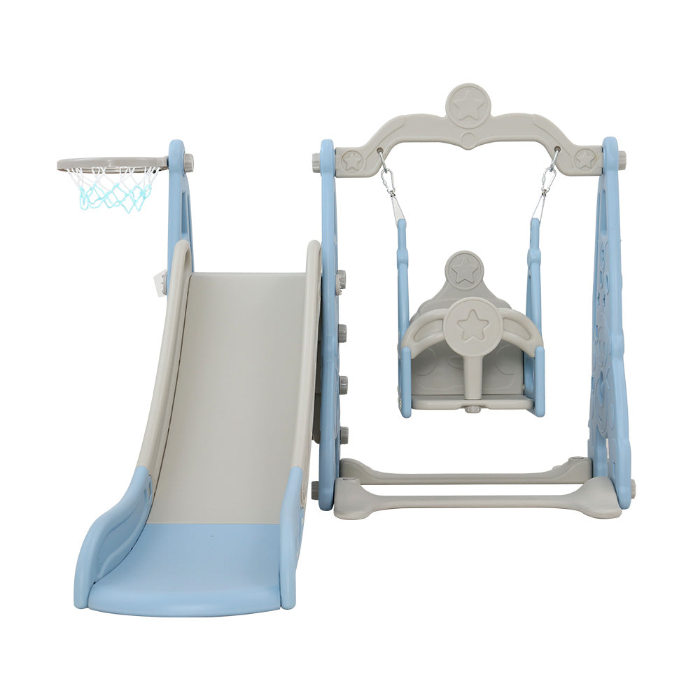Kids Long Slide Swing Basketball Hoop Toddlers Play Set 170cm - Blue
