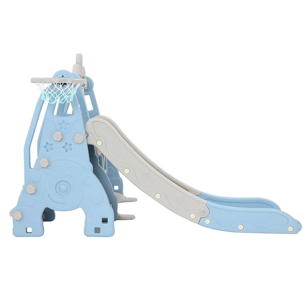 Kids Long Slide Swing Basketball Hoop Toddlers Play Set 170cm - Blue
