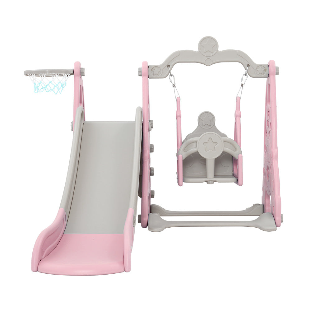 Kids Long Slide Swing Basketball Hoop Toddlers Play Set 170cm - Pink