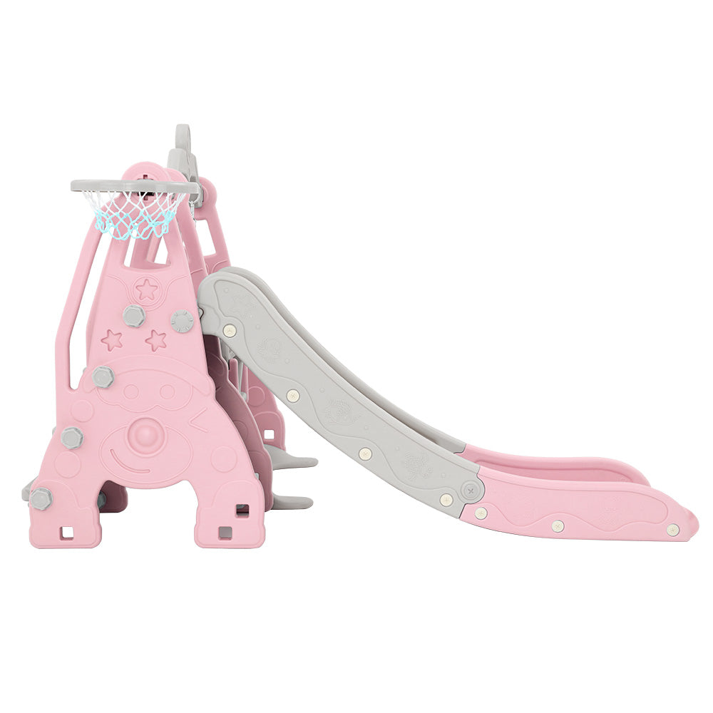 Kids Long Slide Swing Basketball Hoop Toddlers Play Set 170cm - Pink