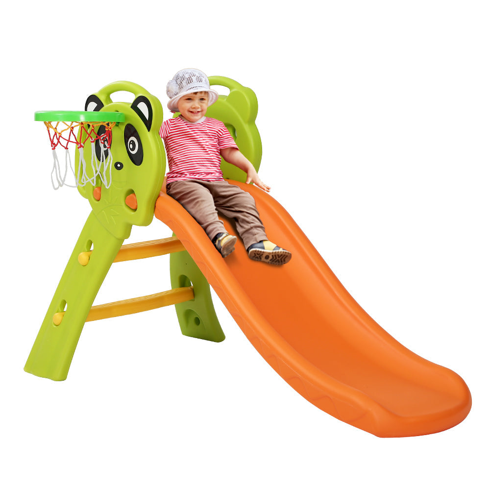 Kids Slide Basketball Hoop Activity Center Outdoor Play Set - Orange
