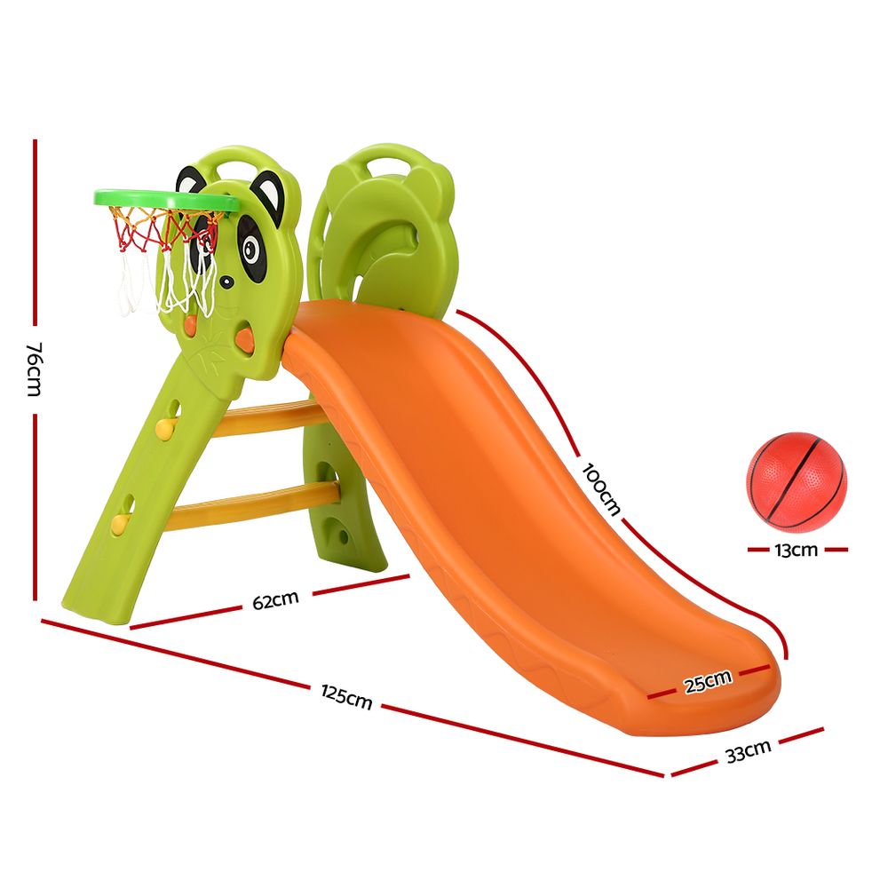 Kids Slide Basketball Hoop Activity Center Outdoor Play Set - Orange